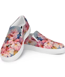 Watercolor Cherry Blossom Canvas Slip On Ki77