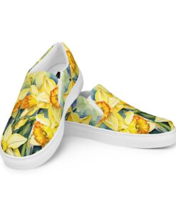 Watercolor Daffodils Canvas Slip On Ki74