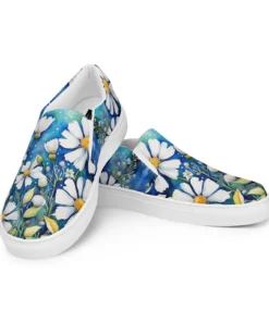 Watercolor Daisies Canvas Slip On Ki79