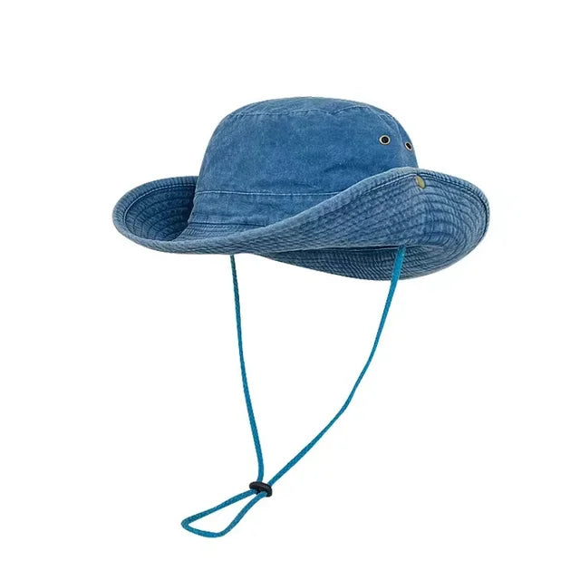 Denim Cowboy Bucket Hat with String Sun Hat - Image 11