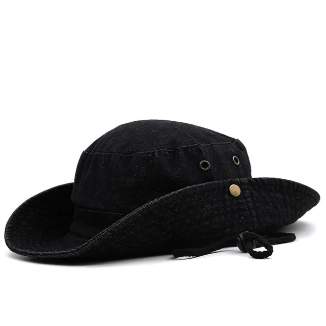 Denim Cowboy Bucket Hat with String Sun Hat - Image 4