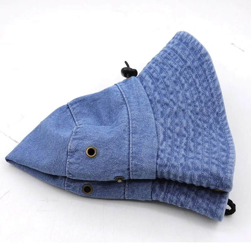 Denim Cowboy Bucket Hat with String Sun Hat - Image 5