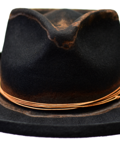 Distressed Wide Brim Wool Felt Fedora Hat