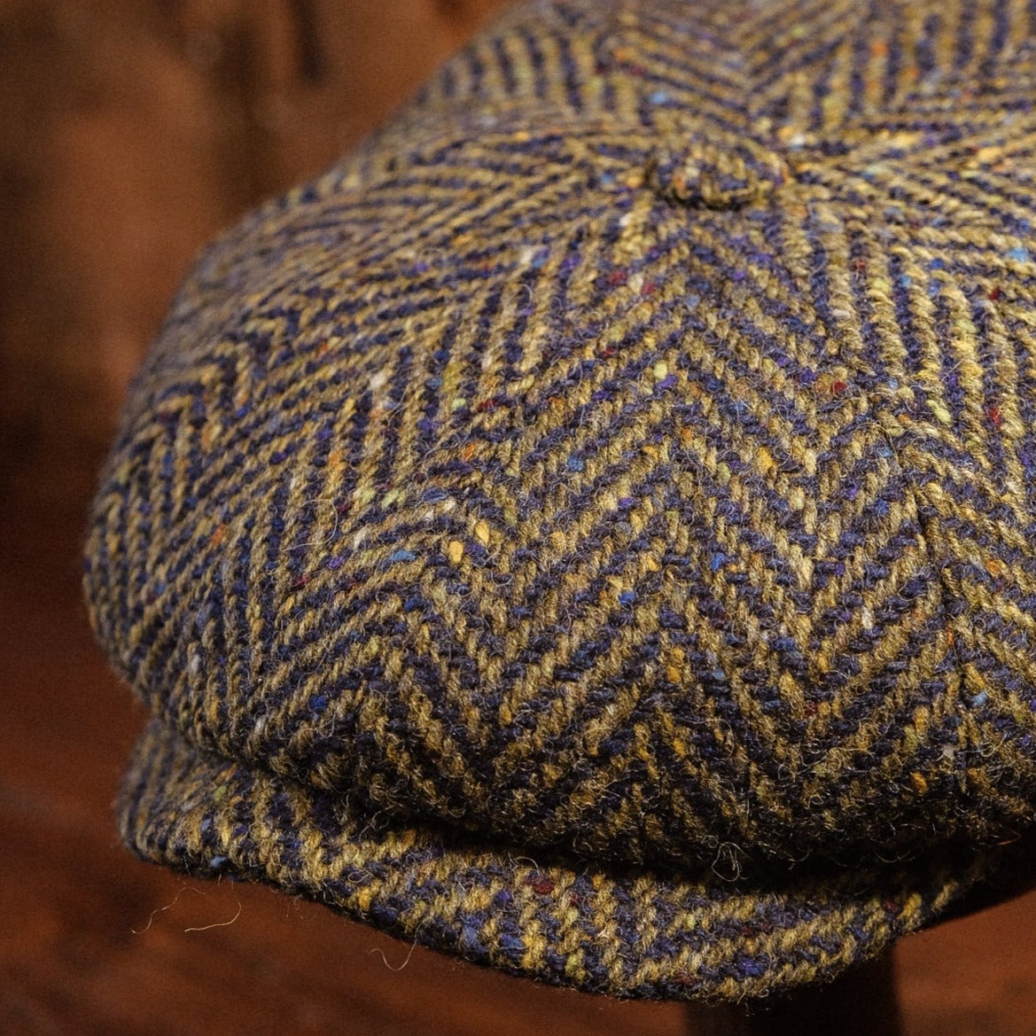 Eight Piece Navy & Green Herringbone Wool Newsboy Cap - Image 3