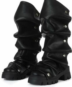 Black Pu Fold Over Boots KI54