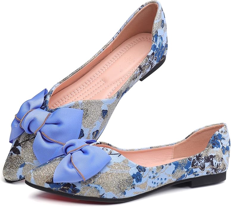 Blue Embroidery Ballet Flats KI43 - Image 2