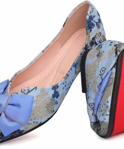 Blue Embroidery Ballet Flats KI43