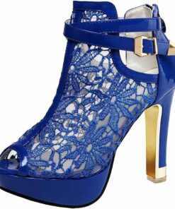 Blue Pretty Lace Flowers High Heels KI59