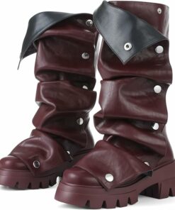 Burgundy Pu Fold Over Boots KI52