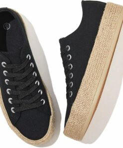 Casual Black Platform Canvas Sneakers KI82