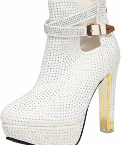 Diamond White Pretty Lace Flowers High Heels KI56