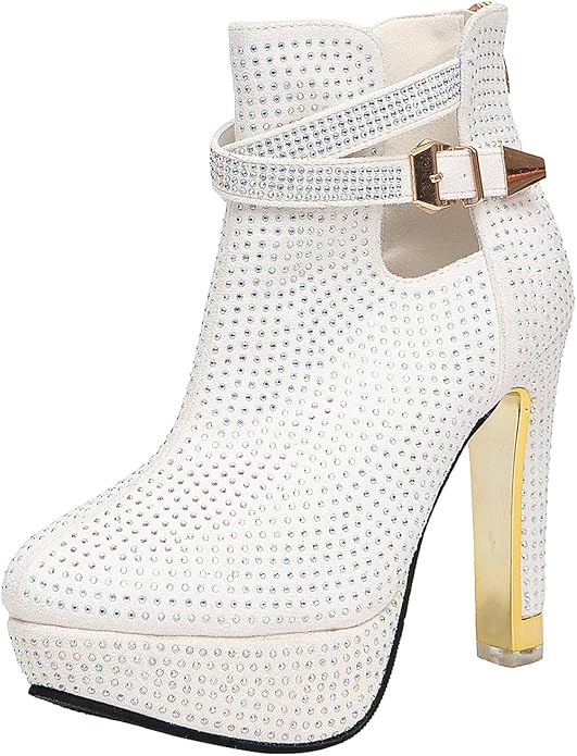 Diamond White Pretty Lace Flowers High Heels KI56