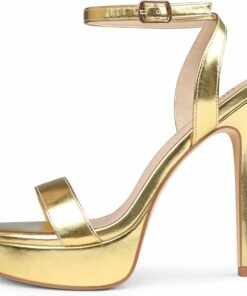 Gold Matte Open Toe Platform High Heels KI9