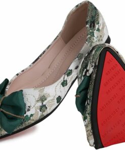 Green Embroidery Ballet Flats KI41