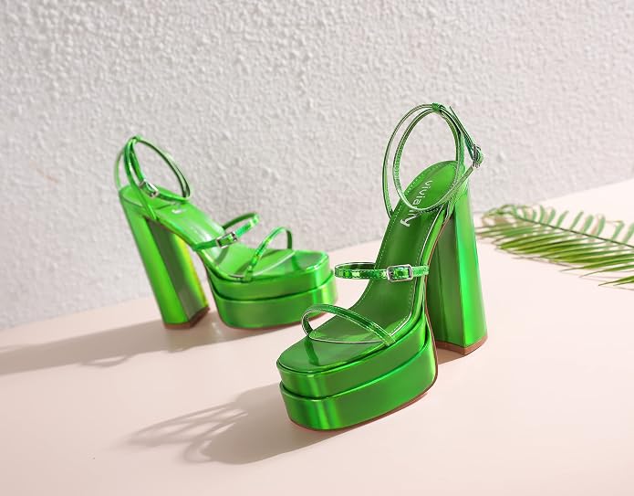 Green Open Toe Platform High Heels KI3 - Image 2