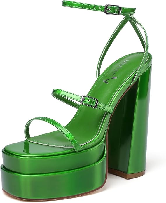 Green Open Toe Platform High Heels KI3