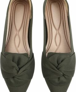 Green Pointed Toe Ballet Flats KI38