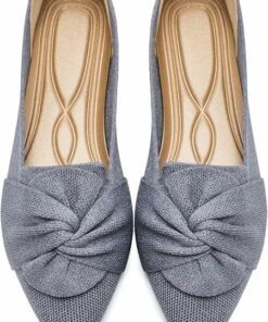 Grey Pointed Toe Ballet Flats KI37