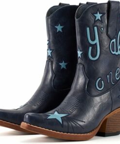 Mid-Calf Navy Cowboy Ankle Boot-KI13