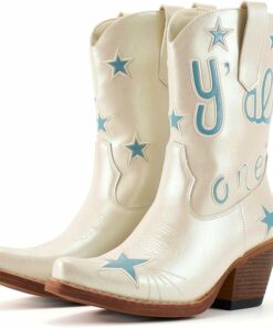 Mid-calf White Cowboy Ankle Boots KI14