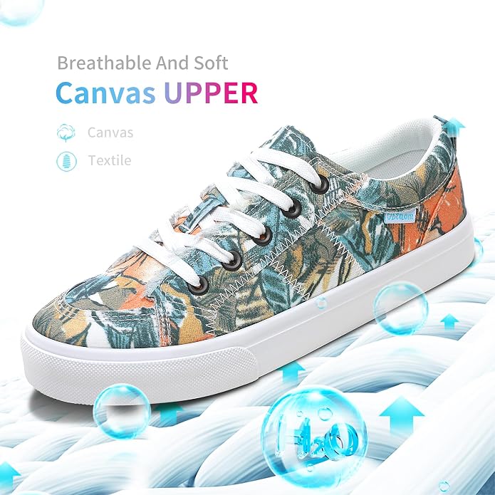 Multi Green Yellow Canvas Sneakers KI65 - Image 2