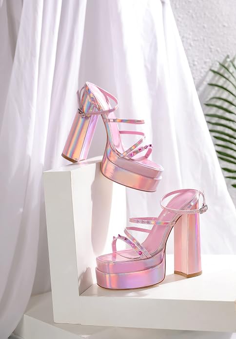 Pink Open Toe Platform High Heels KI4 - Image 2