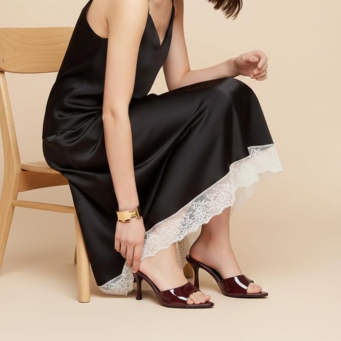 Patent Burgundy High Heel Mules KI46 - Image 2