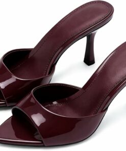Patent Burgundy High Heel Mules KI46