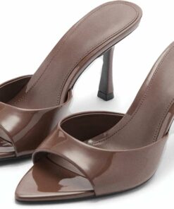 Patent Chocolate High Heel Mules KI47