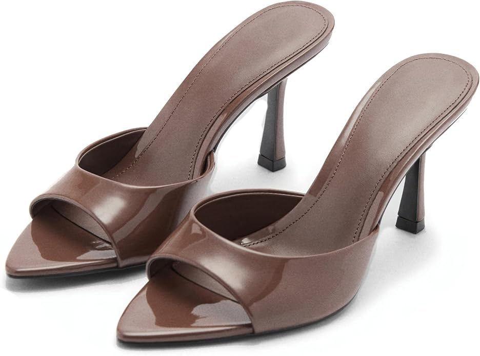 Patent Chocolate High Heel Mules KI47