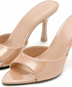 Patent Nude High Heel Mules KI45