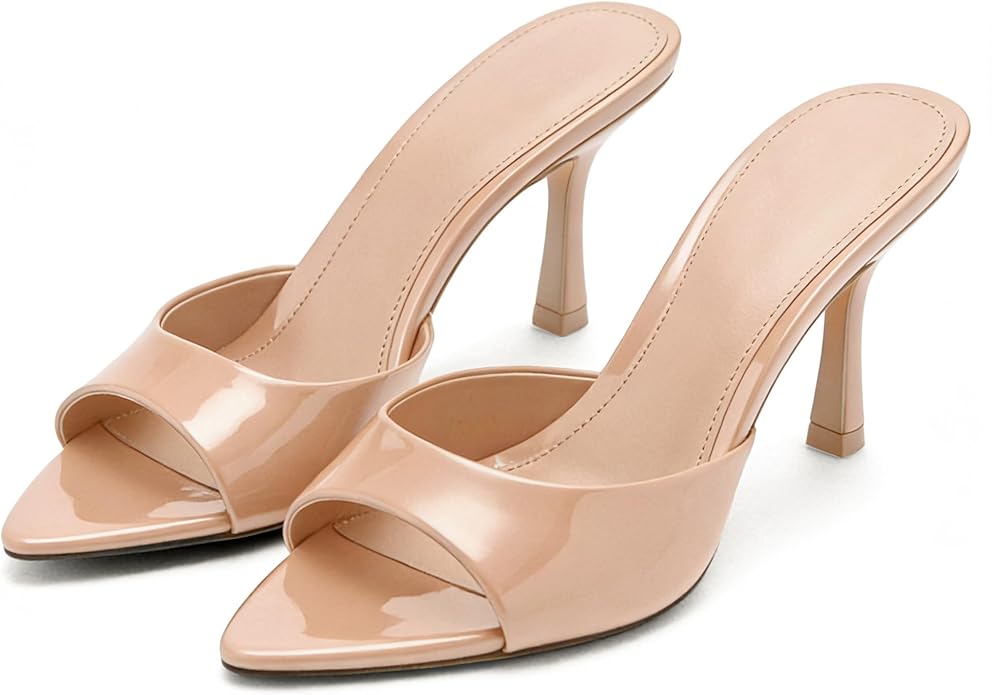 Patent Nude High Heel Mules KI45