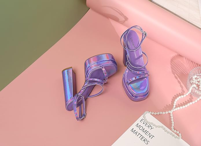 Purple Open Toe Platform High Heels KI2 - Image 2