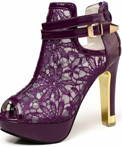 Purple Pretty Lace Flowers High Heels KI58