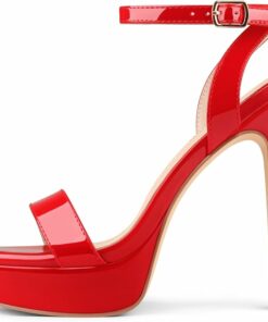 Red Patent Open Toe Platform High Heels KI8
