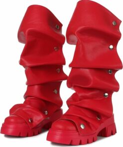 Red Pu Fold Over Boots KI55