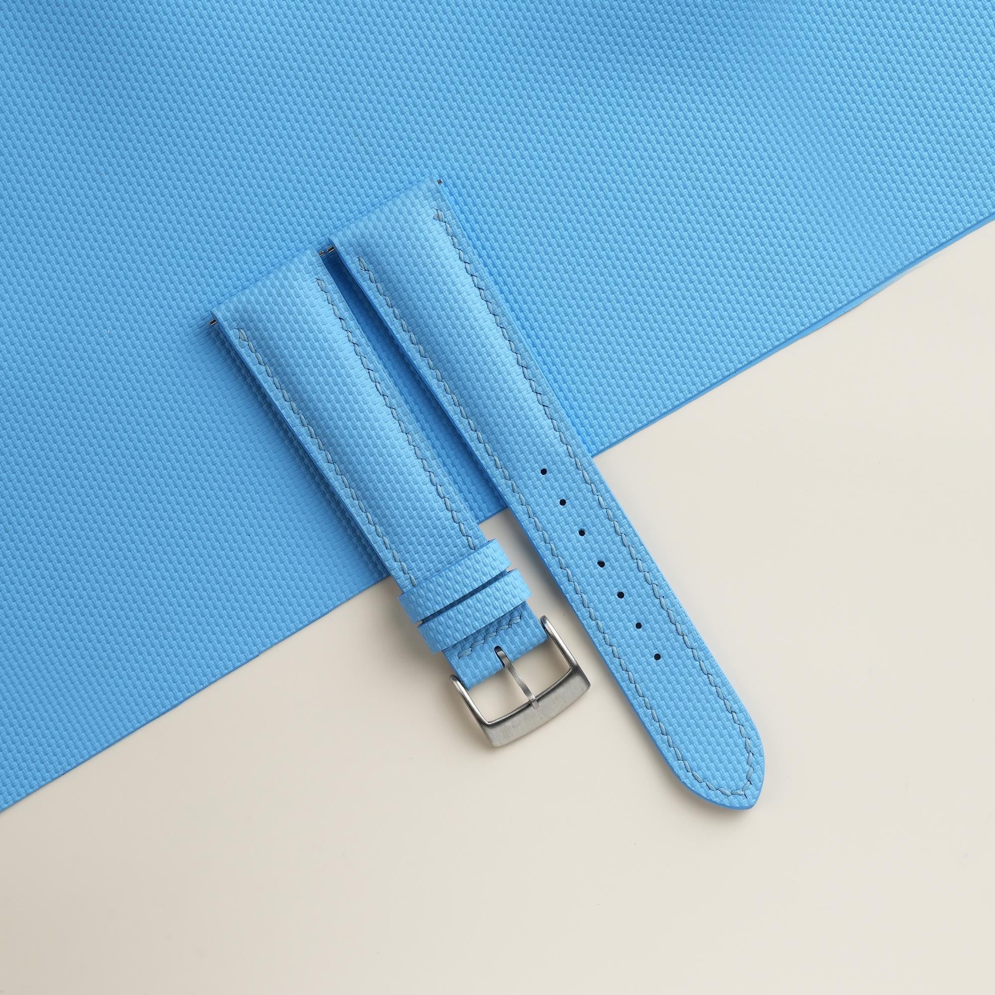 Sailcloth Rubber Watch Strap in Miami Blue · Padded · Handmade in Saigon - Image 2