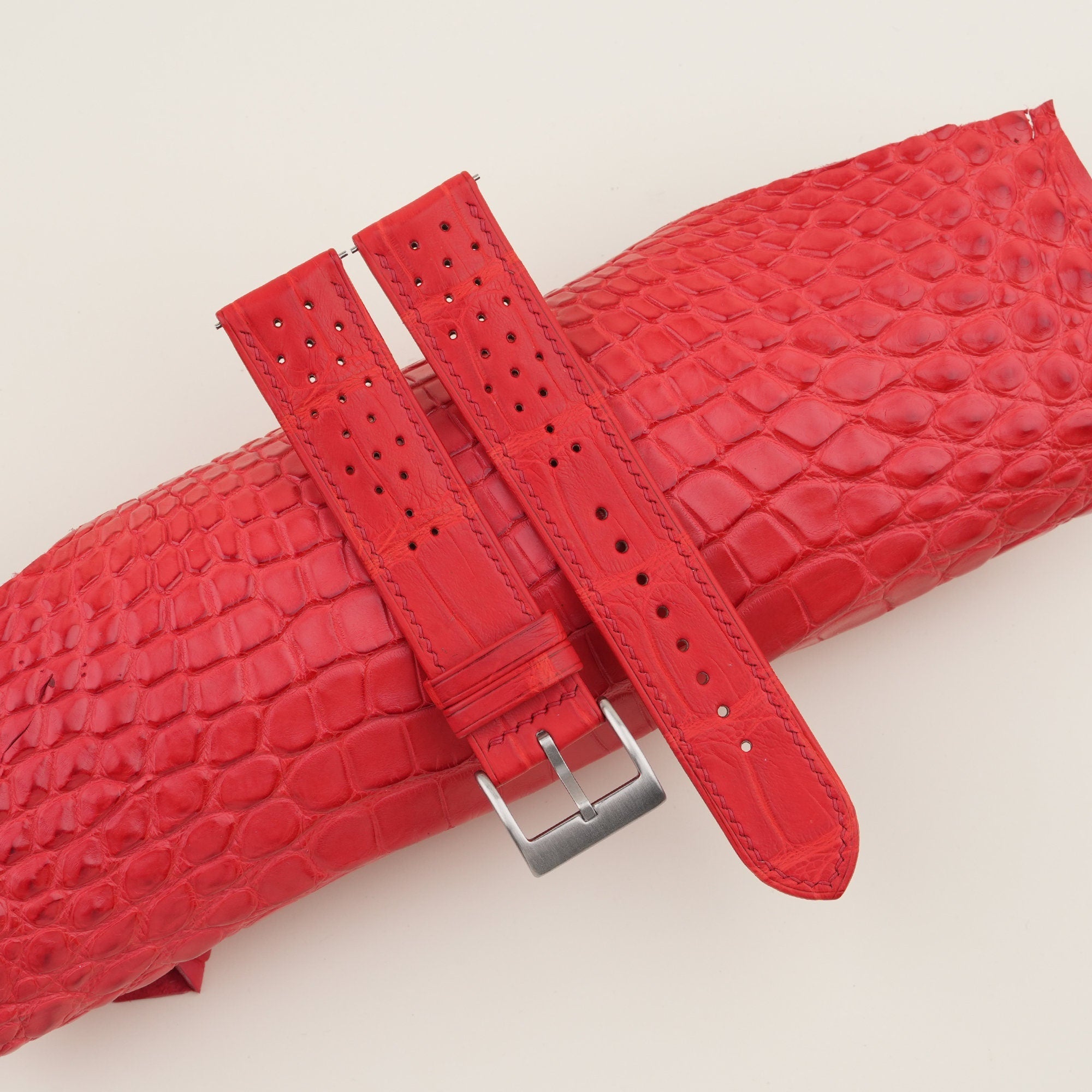 Alligator Leather Watch Strap in Red · Rally · Handmade in Saigon - Image 2