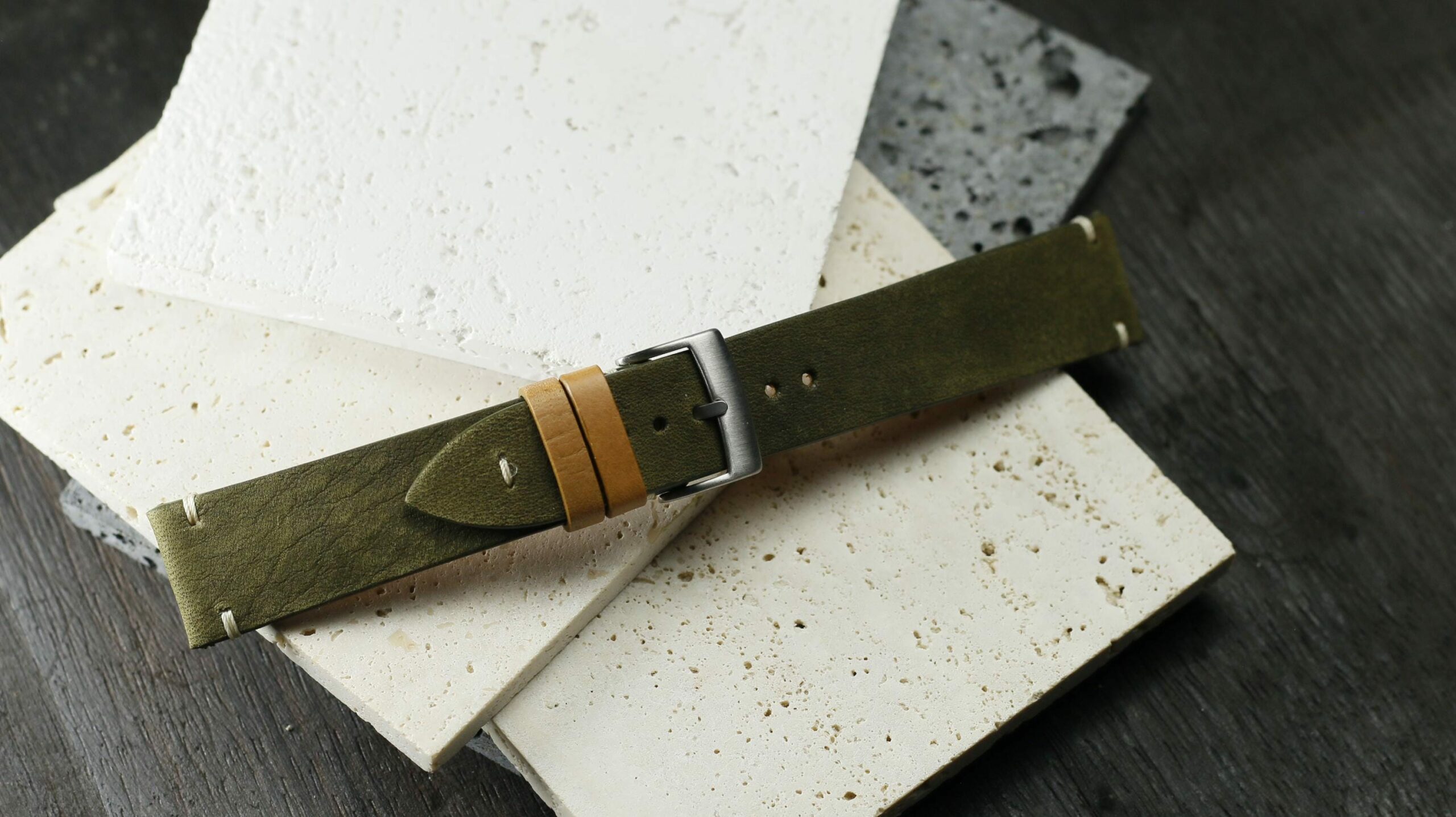 Waxed Leather Watch Strap in Olive Green · Handmade in Saigon - Image 2
