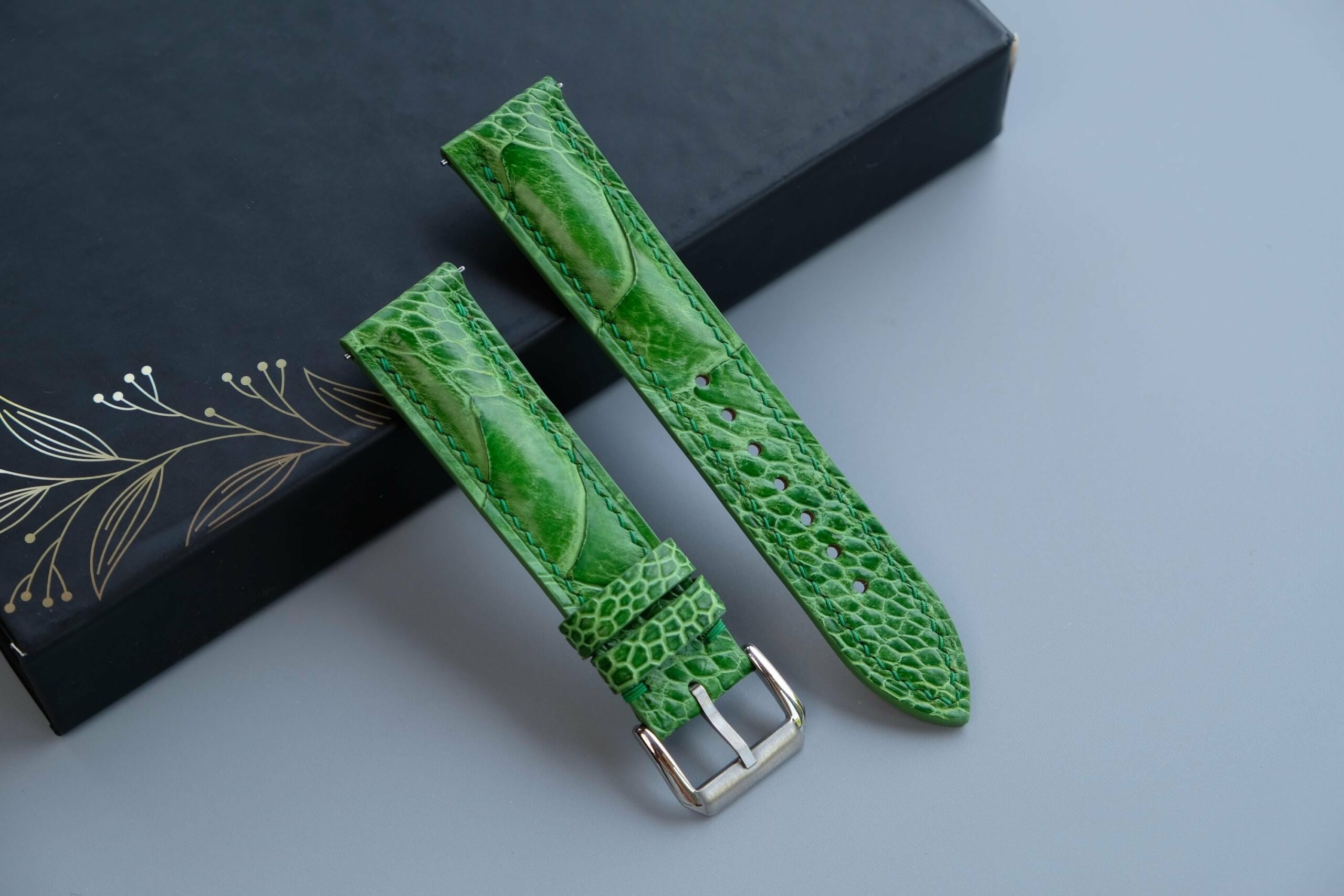 Ostrich Leather Watch Strap in Light Green · Handmade in Saigon - Image 2