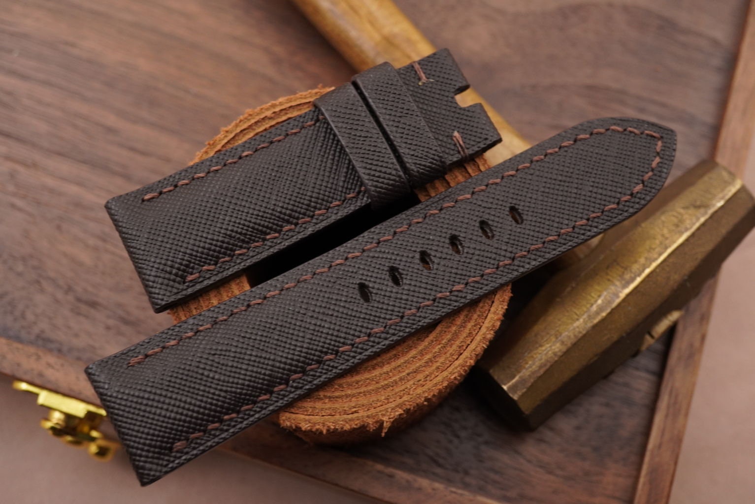 Saffiano Leather Watch Strap in Dark Brown · Handmade in Saigon - Image 2