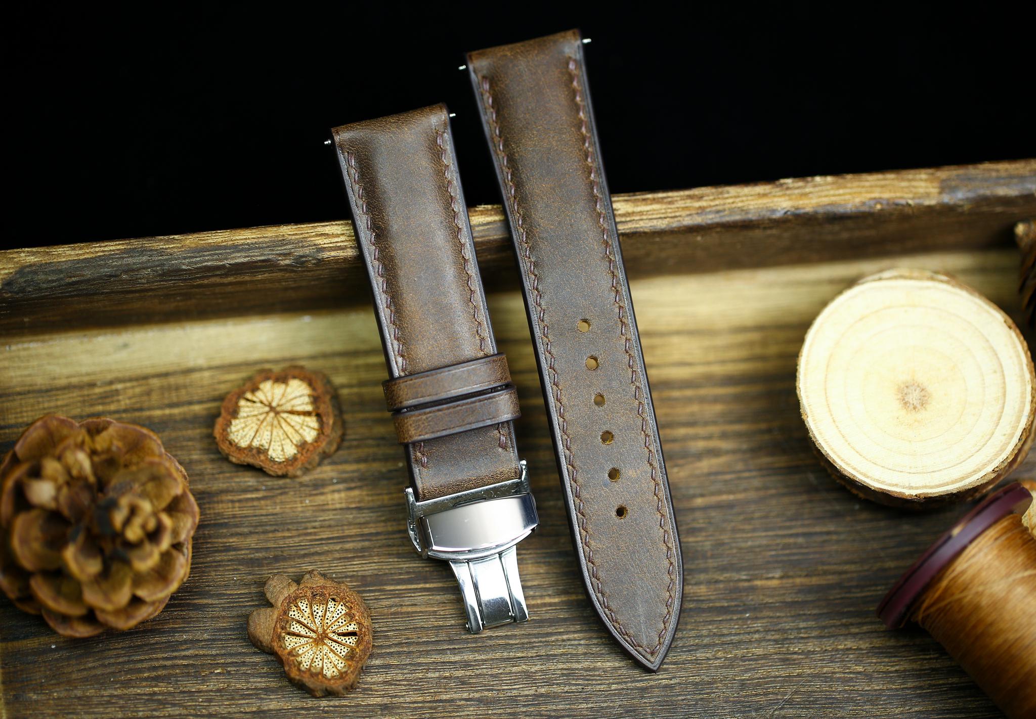 Maya Leather Watch Strap in Waxy Brown · Butterfly Clasp · Handmade in Saigon - Image 2