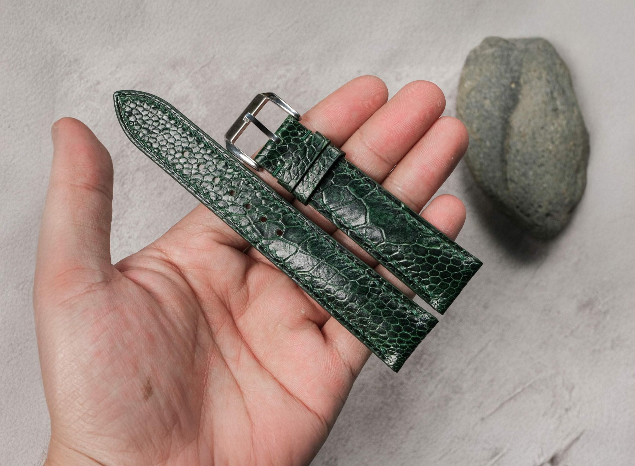 Ostrich Leather Watch Strap in Dark Green · Handmade in Saigon - Image 2