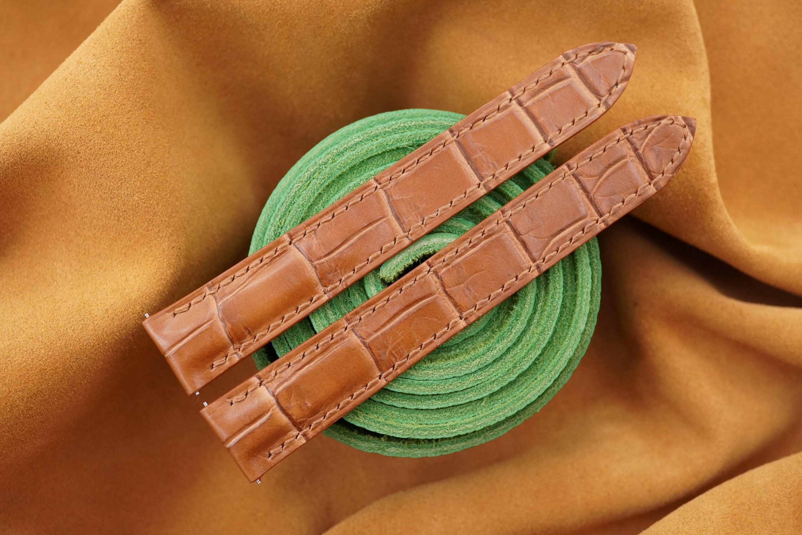 Alligator Leather Watch Strap in Honey Brown · Handmade in Saigon - Image 2