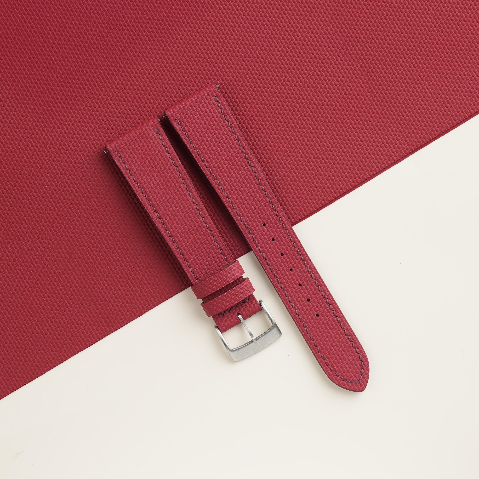 Sailcloth Rubber Watch Strap in Bordeaux · Handmade in Saigon - Image 2