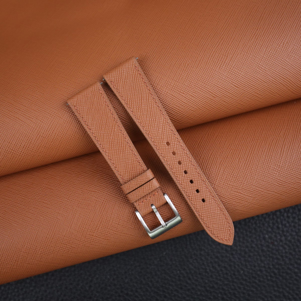 Saffiano Leather Watch Strap in Golden Brown · Handmade in Saigon - Image 2