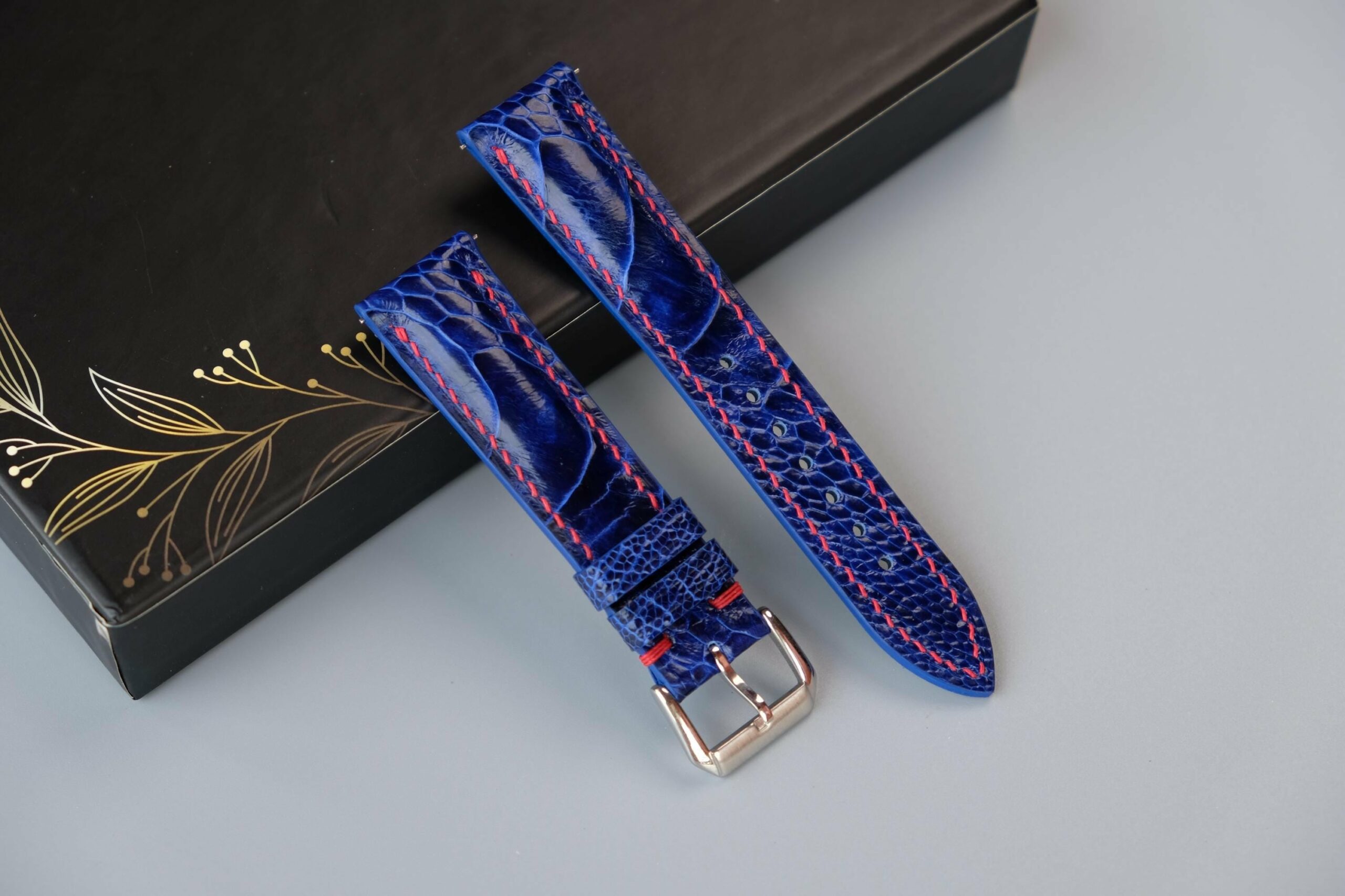 Ostrich Leather Watch Strap in Blue · Handmade in Saigon - Image 2