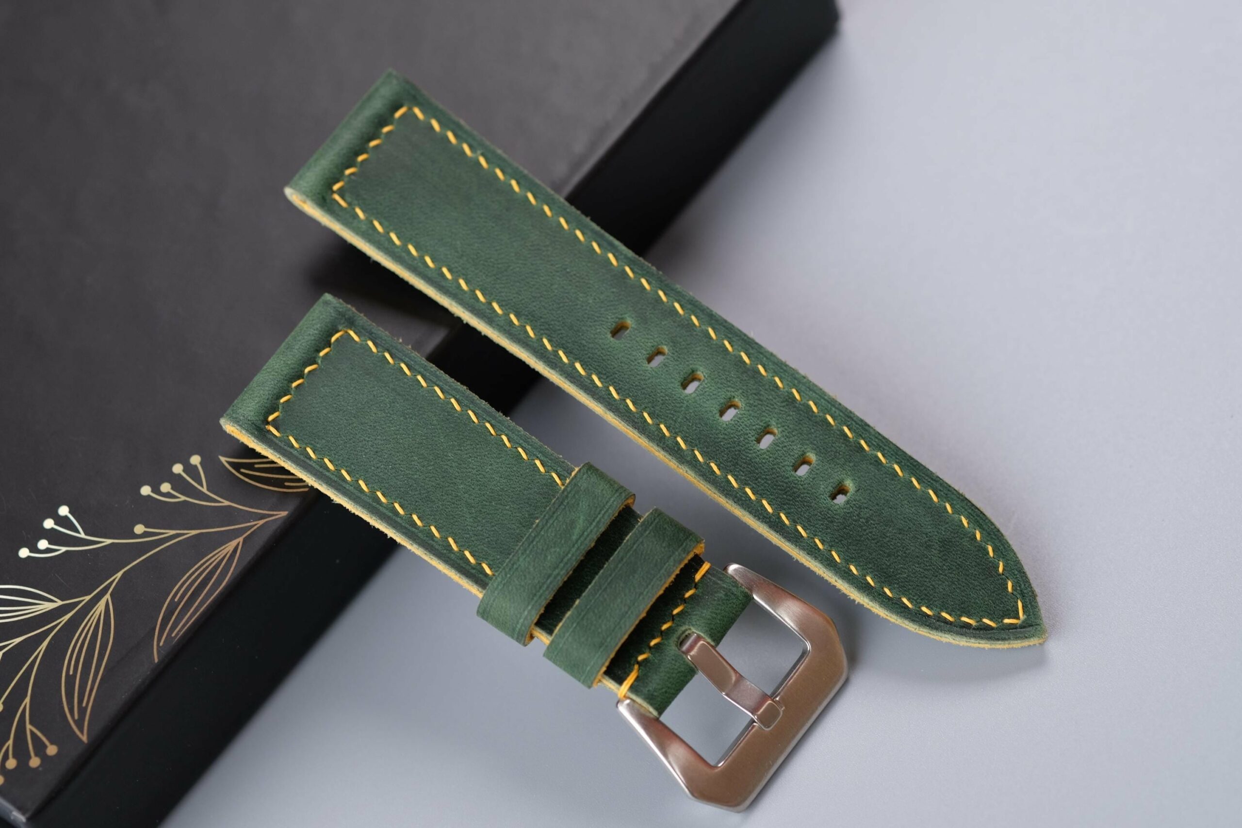 Waxed Leather Watch Strap in Dark Green · Handmade in Saigon - Image 2