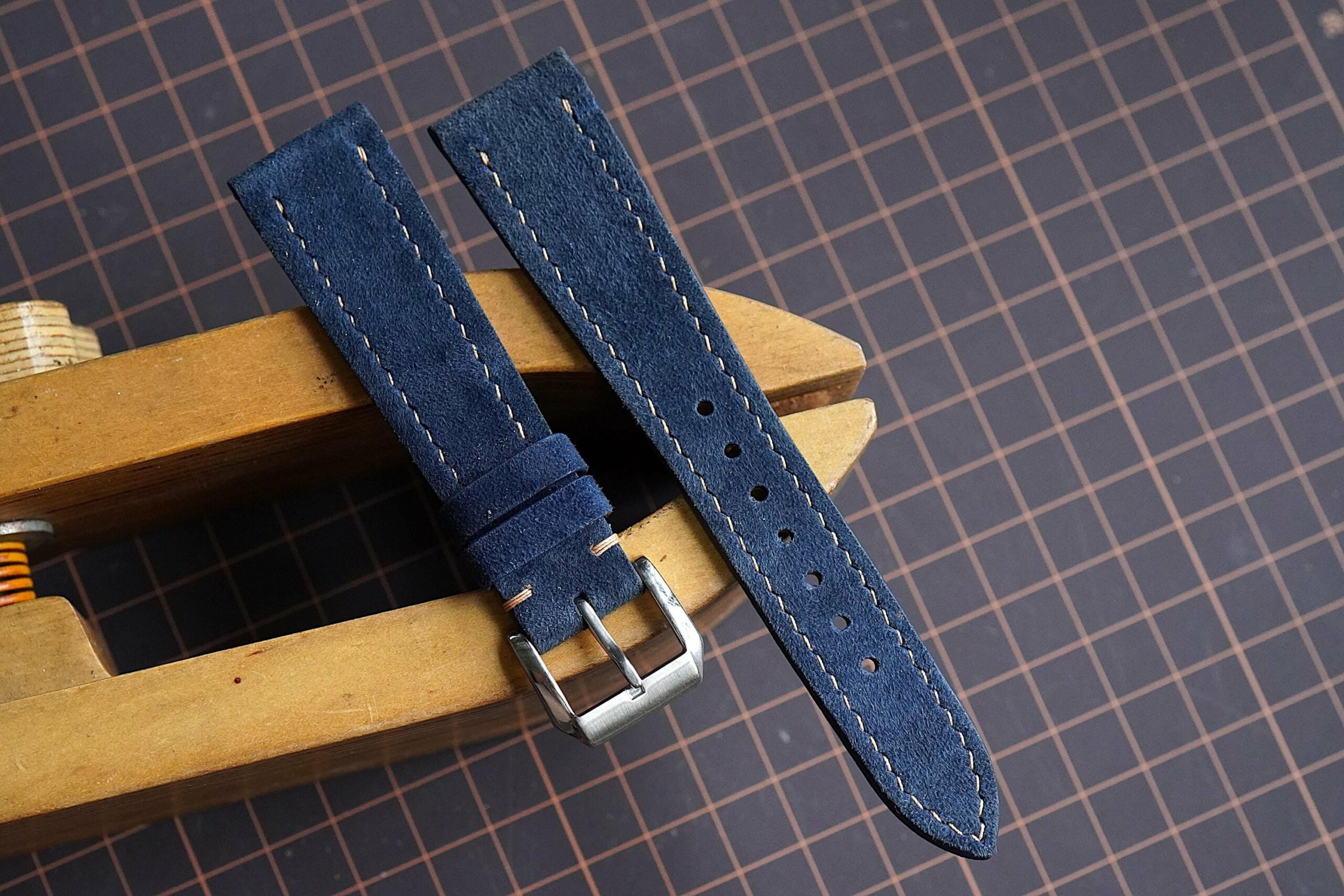 Suede Leather Watch Strap in Navy · Handmade in Saigon - Image 2