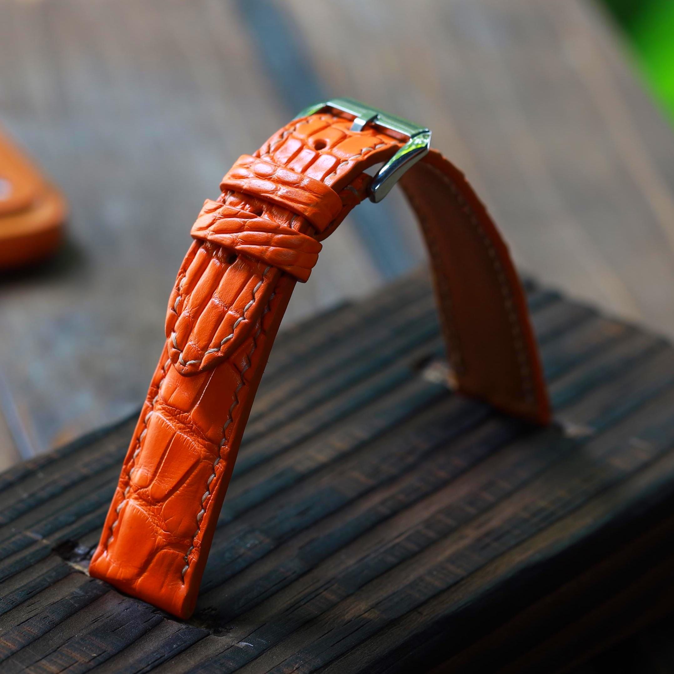 Alligator Leather Watch Strap in Orange · Handmade in Saigon - Image 3